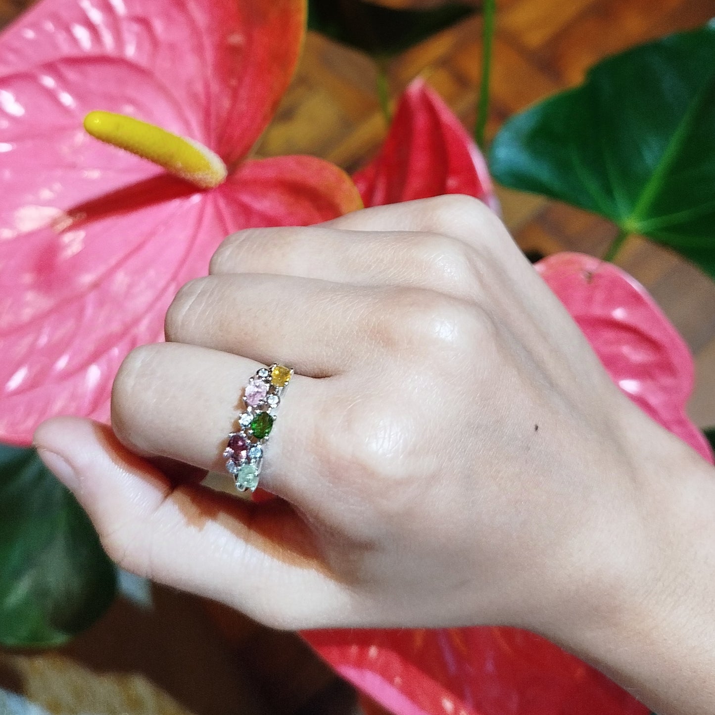 Anel Turmalina Colorida Ajustável