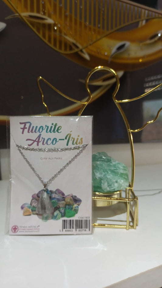 Colar Fluorite Arco-íris aço