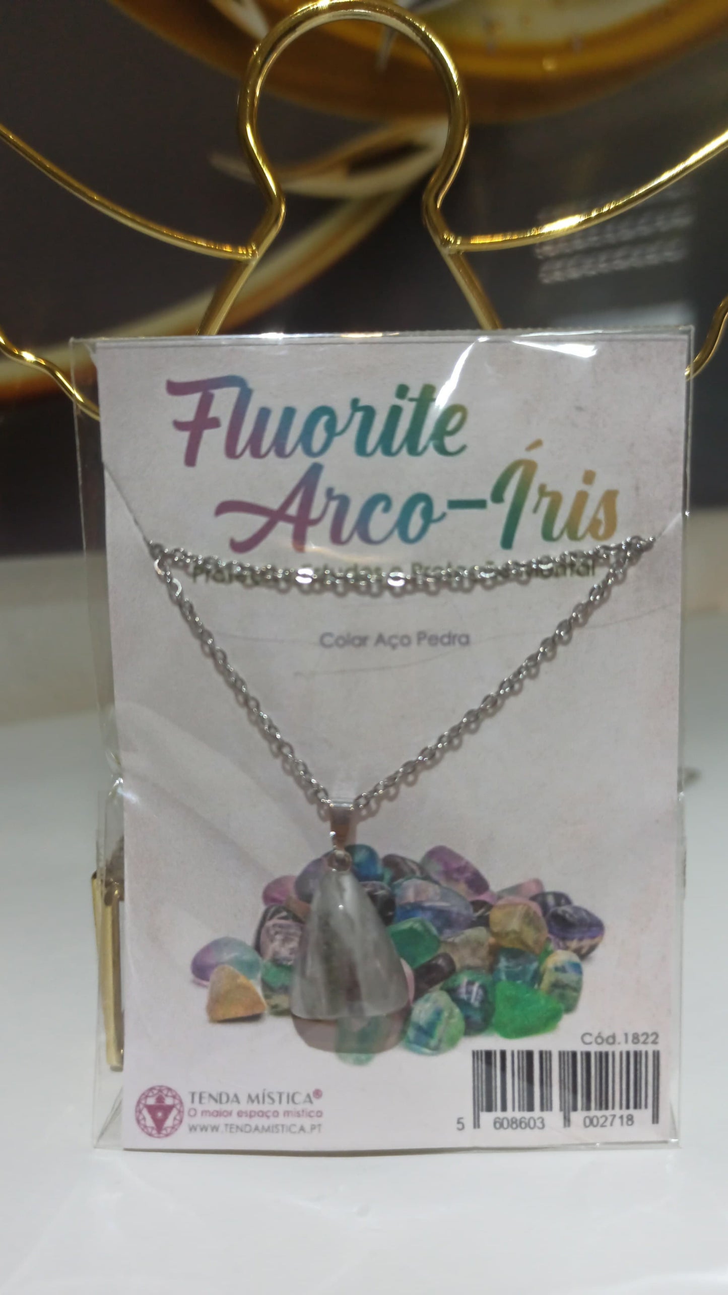 Colar Fluorite Arco-íris aço