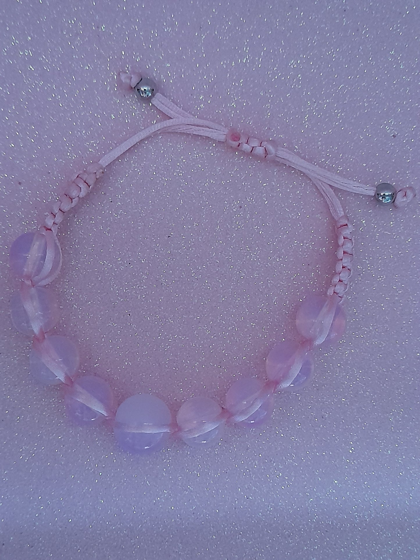 Pulseira macramé com Contas Rosa transparente