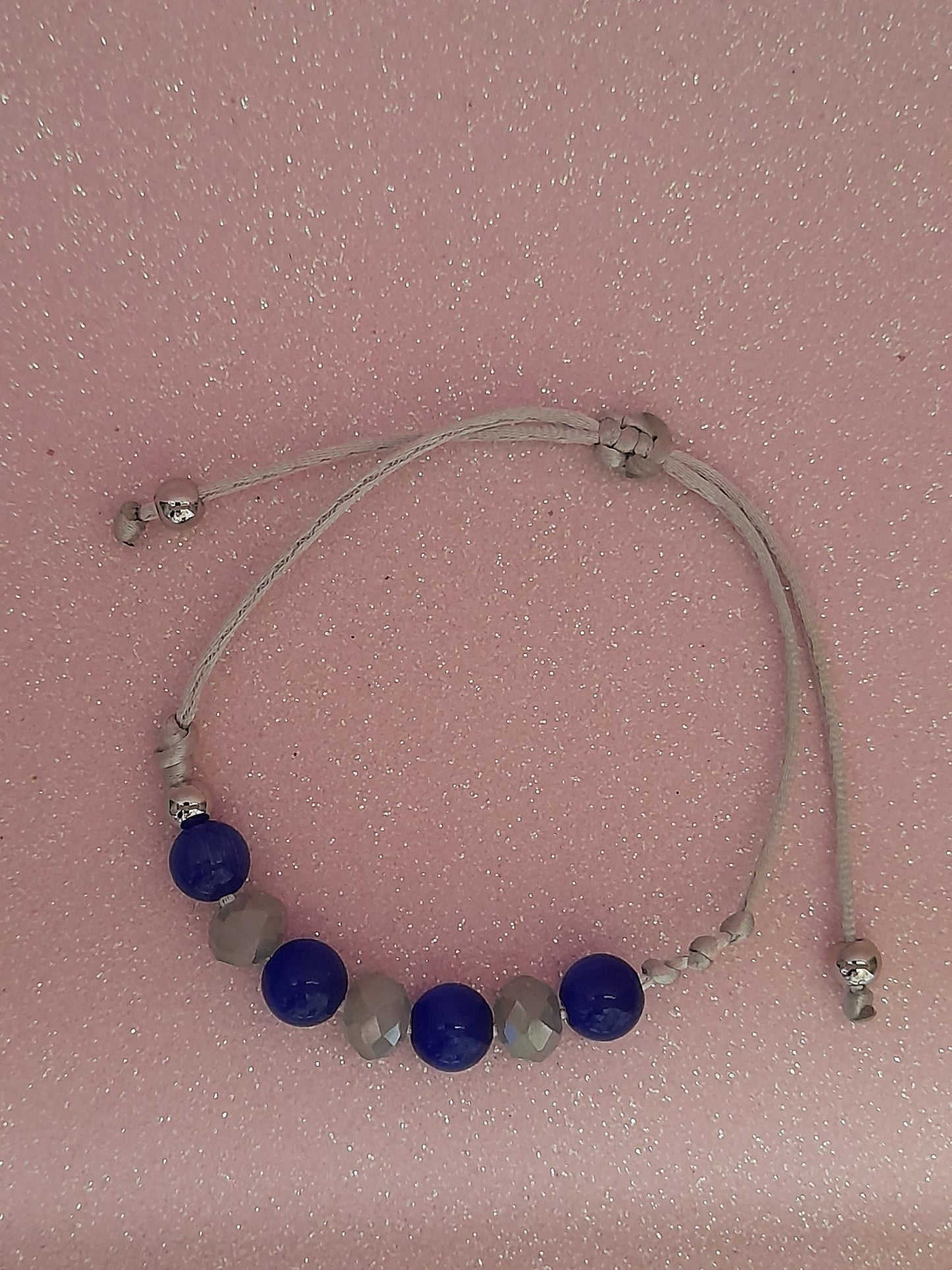 Pulseira Macramé Cristal e Jade Azul