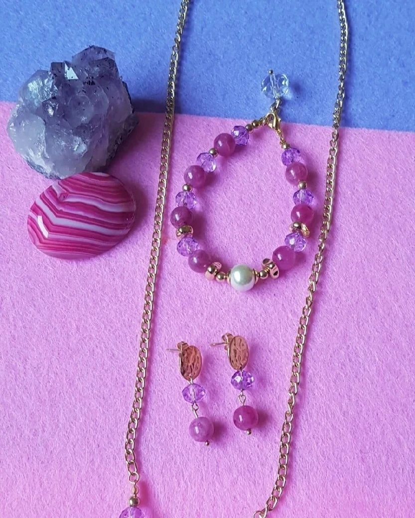 Conjunto Ágata Rosa e ametista facetada