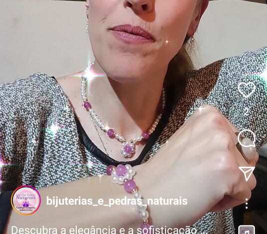 Pulseira Pérolas e Ágata Rosa